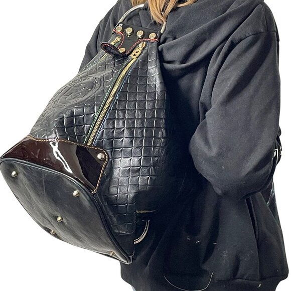 Marino Orlandi Italian Embossed Black Leather Sling Convertible Bag - Picture 2 of 11